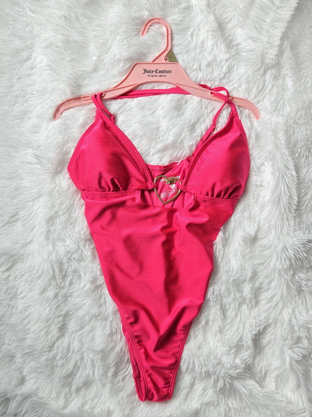 NWT Juicy Couture Hot Pink One-Piece Swimsuit Heart Charm Size L
